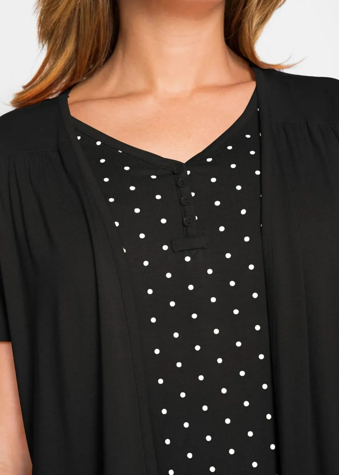 2 in 1 Shirt mit V-Ausschnitt, kurzarm