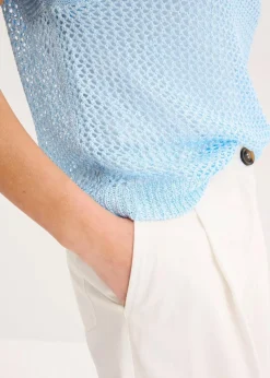 Ajour Pullover aus glänzendem Bändchengarn