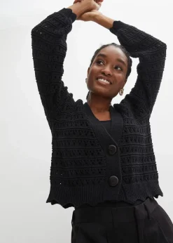 Ajour-Strickjacke aus reiner Baumwolle