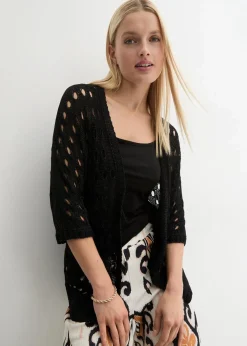 Ajour-Strickjacke mit Glitzergarn