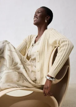 Ajour-Strickjacke mit Leinenanteil