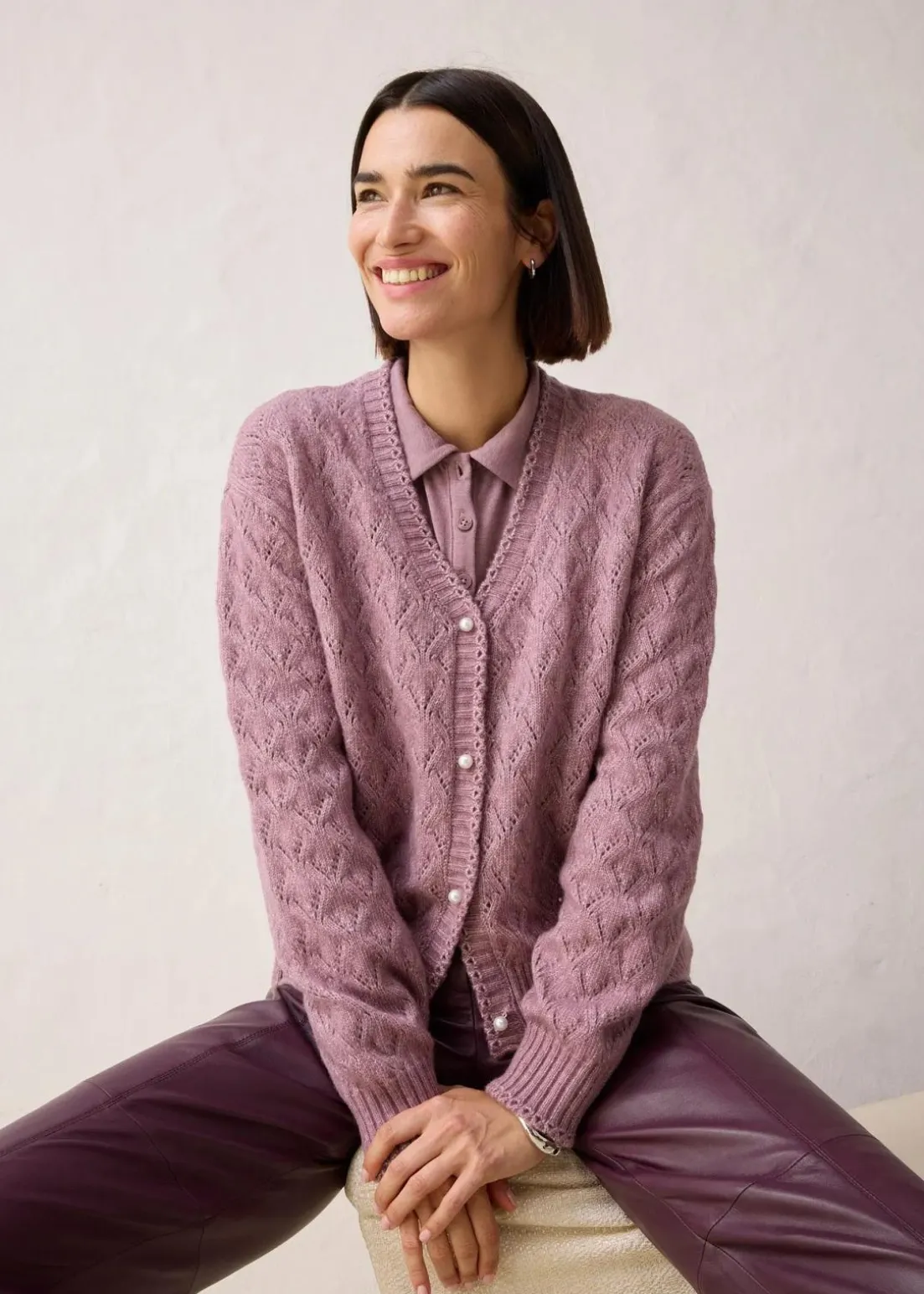 Ajour-Strickjacke mit Wolle