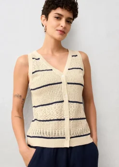 Ajour-Strickweste mit Leinenanteil