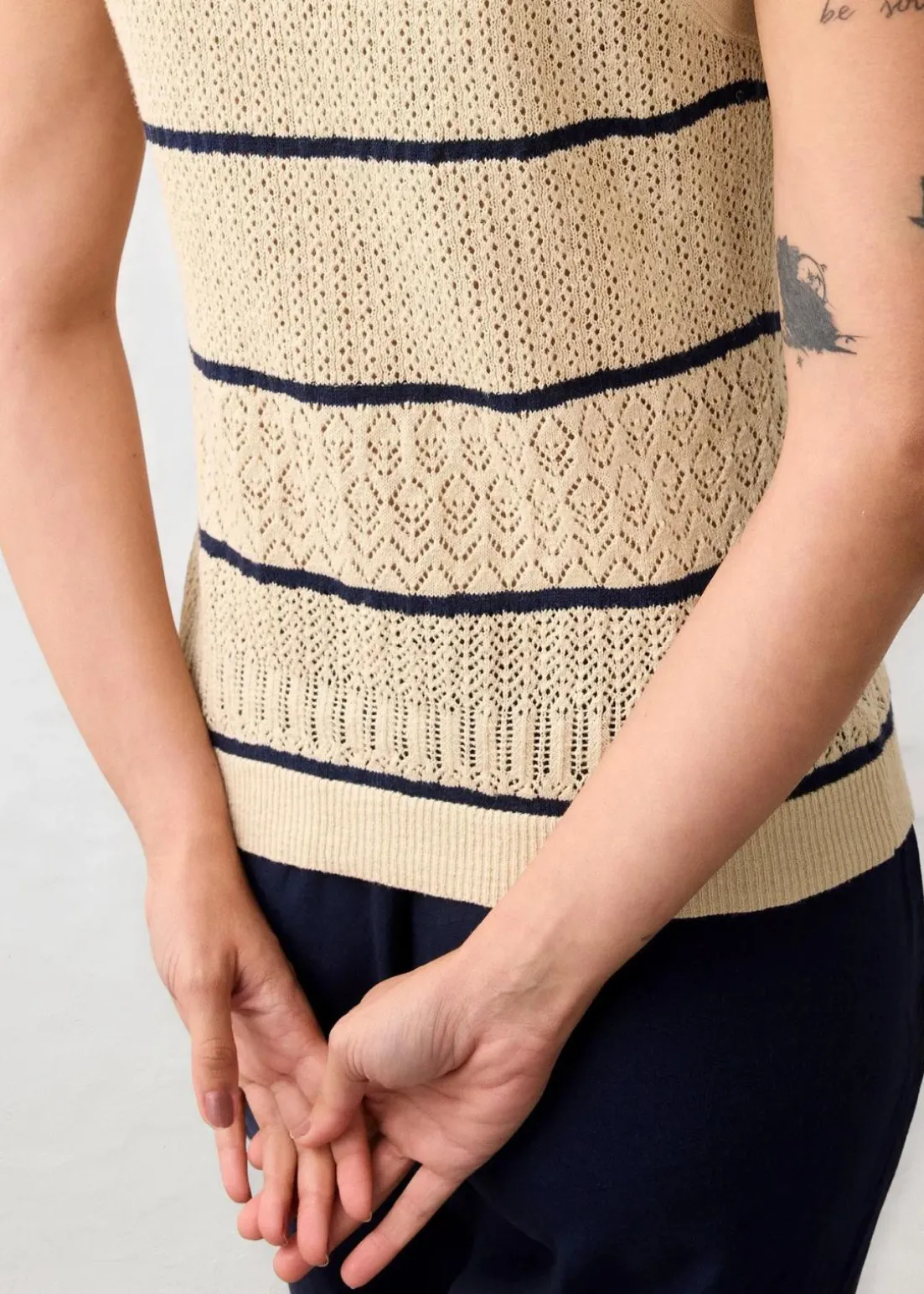 Ajour-Strickweste mit Leinenanteil