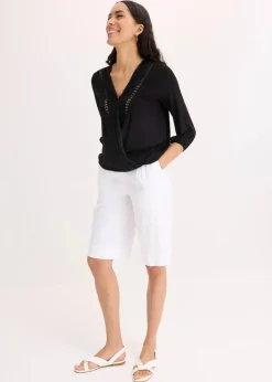 3/4-Arm Shirt mit Spitze in Wickeloptik