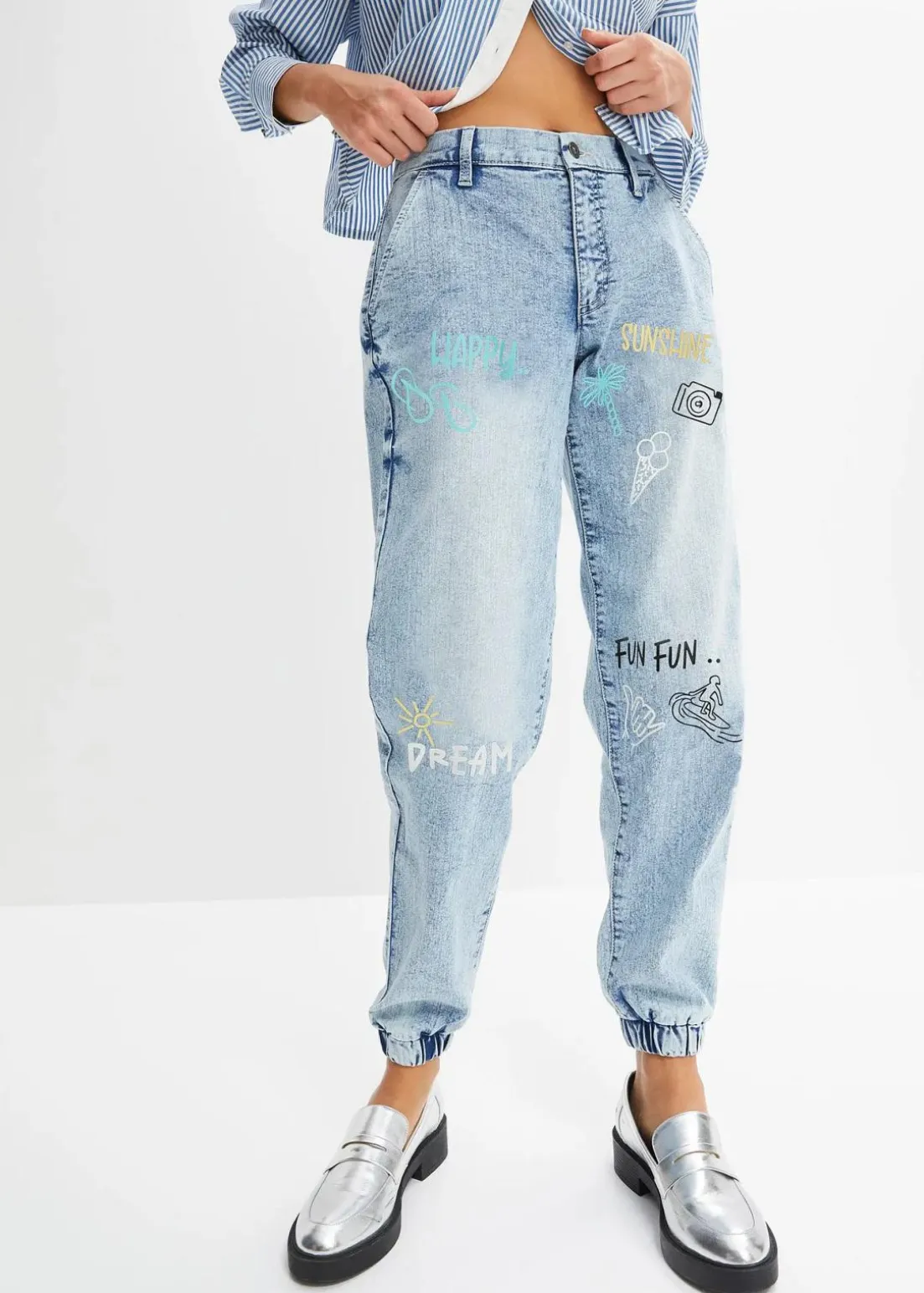 Barrel-Jeans, Mid Waist, Bequembund