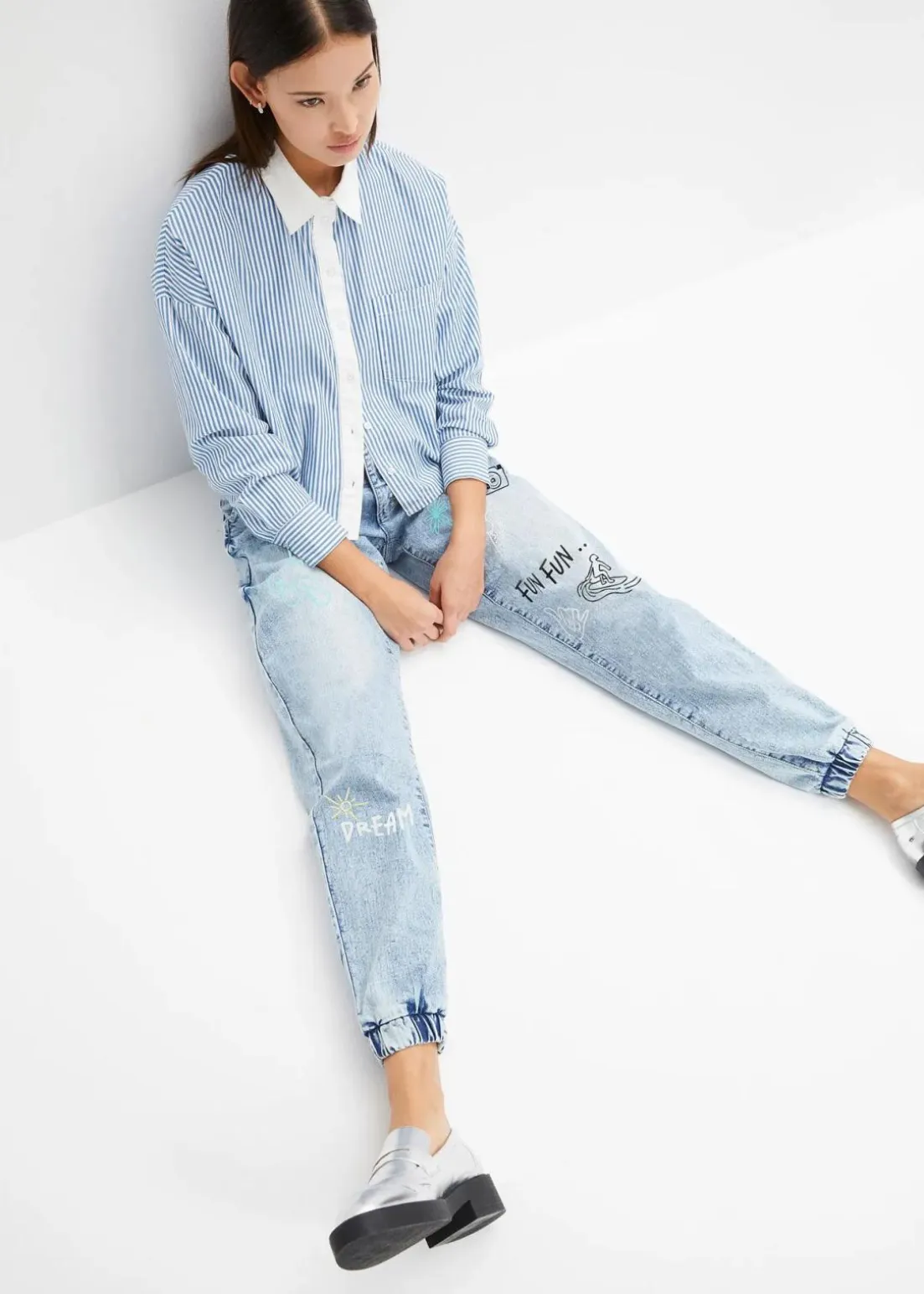 Barrel-Jeans, Mid Waist, Bequembund