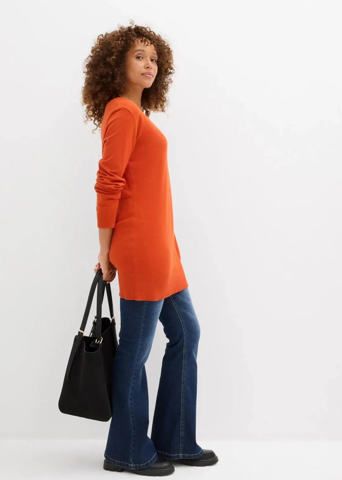 Basic Longpullover mit V-Ausschnitt