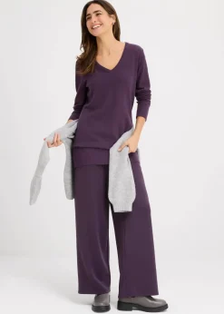 Basic Longpullover mit V-Ausschnitt