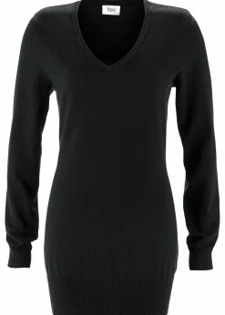 Basic Longpullover mit V-Ausschnitt