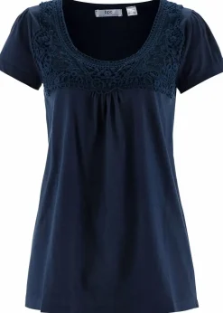 Baumwoll Shirt mit Spitze, Kurzarm