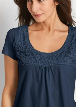 Baumwoll Shirt mit Spitze, Kurzarm