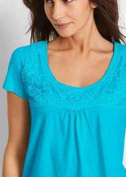 Baumwoll Shirt mit Spitze, Kurzarm