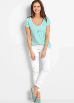 Baumwoll Shirt mit Spitze, Kurzarm