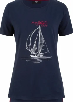 Baumwoll T-Shirt mit Seitenschlitz und Druck