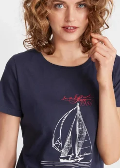 Baumwoll T-Shirt mit Seitenschlitz und Druck
