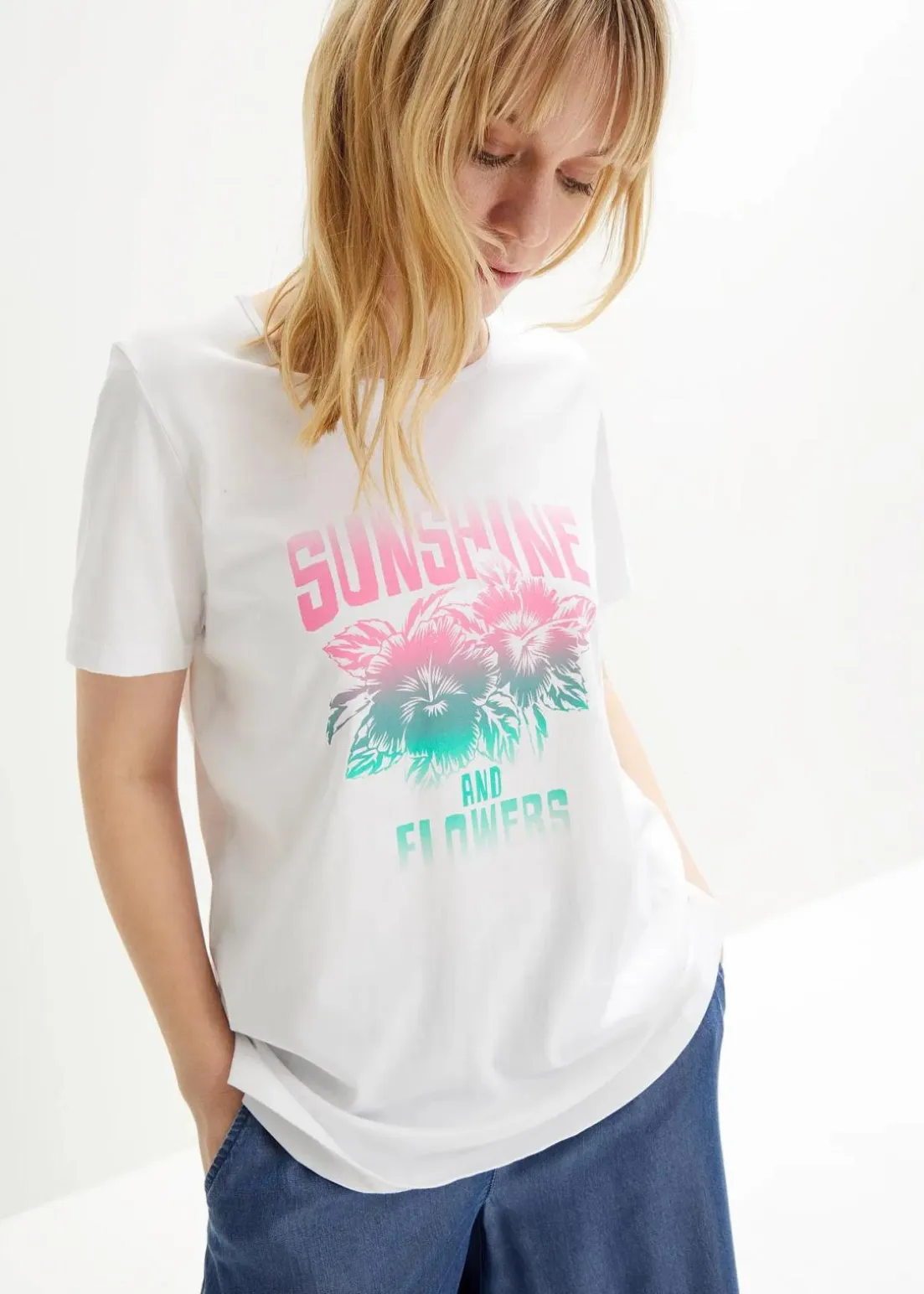 Baumwoll-Shirt mit Druck, Kurzarm