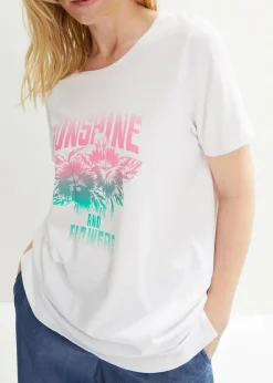 Baumwoll-Shirt mit Druck, Kurzarm