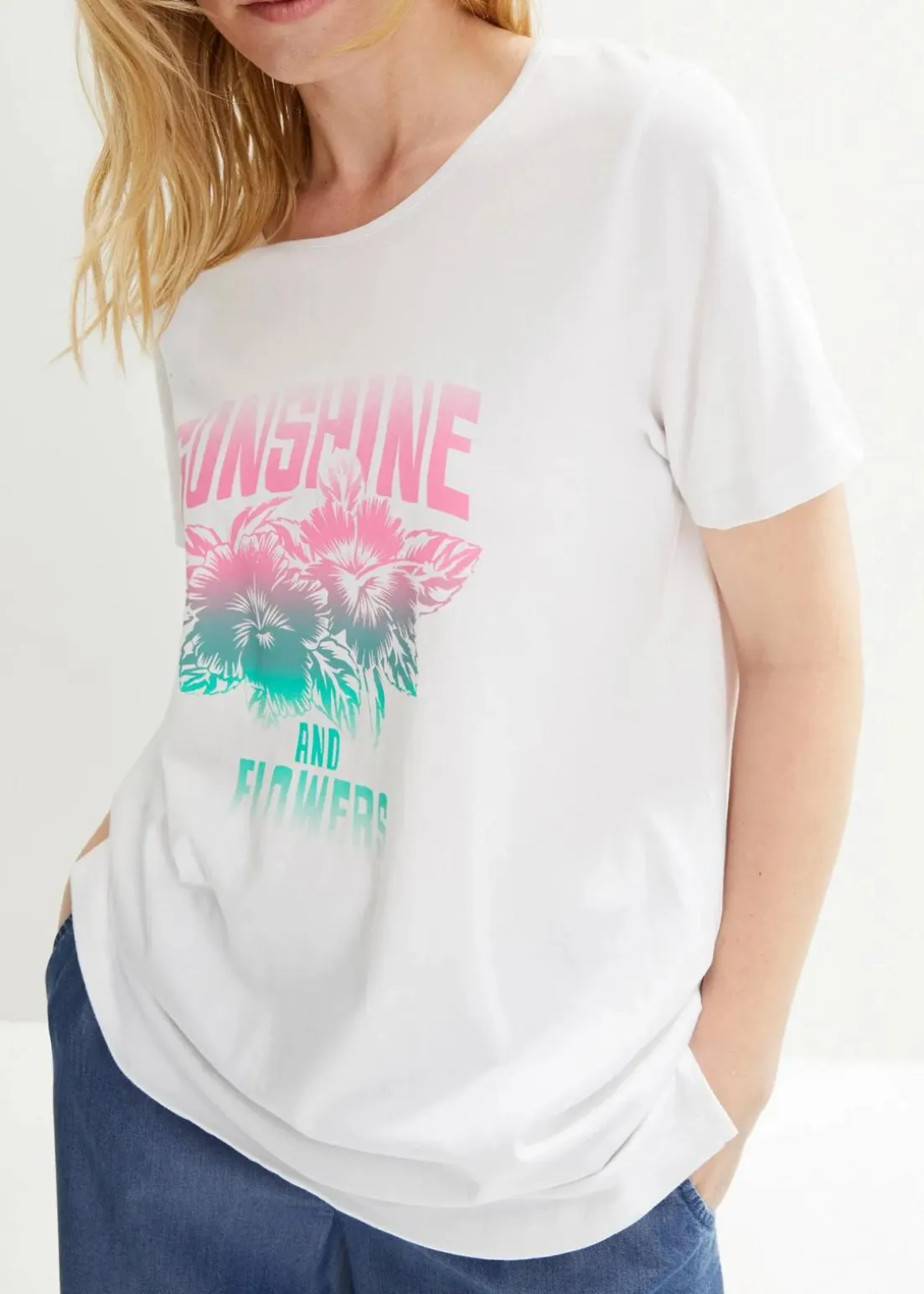 Baumwoll-Shirt mit Druck, Kurzarm