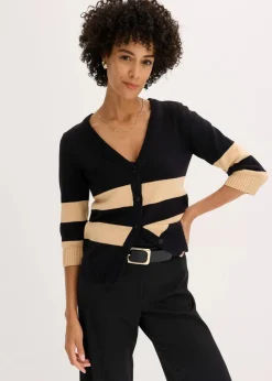 Baumwollstrickjacke mit Streifen