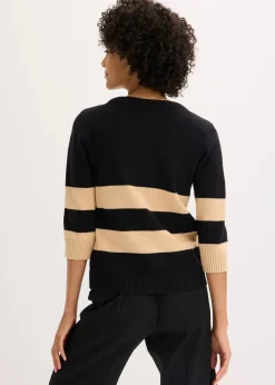 Baumwollstrickjacke mit Streifen