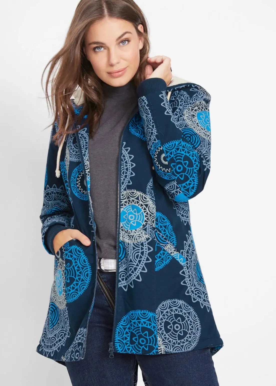 Bedruckter Baumwoll-Parka mit Kapuze