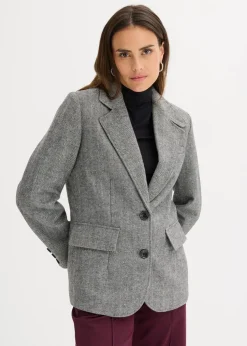 Blazer mit Fischgratmuster und Wollanteil