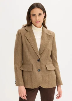 Blazer mit Fischgratmuster und Wollanteil