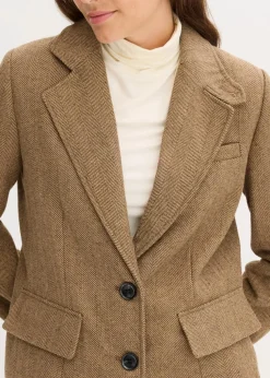 Blazer mit Fischgratmuster und Wollanteil