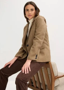 Blazer mit Fischgratmuster und Wollanteil