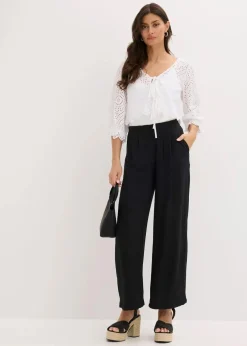 Bluse mit Lochstickerei und Puffärmeln