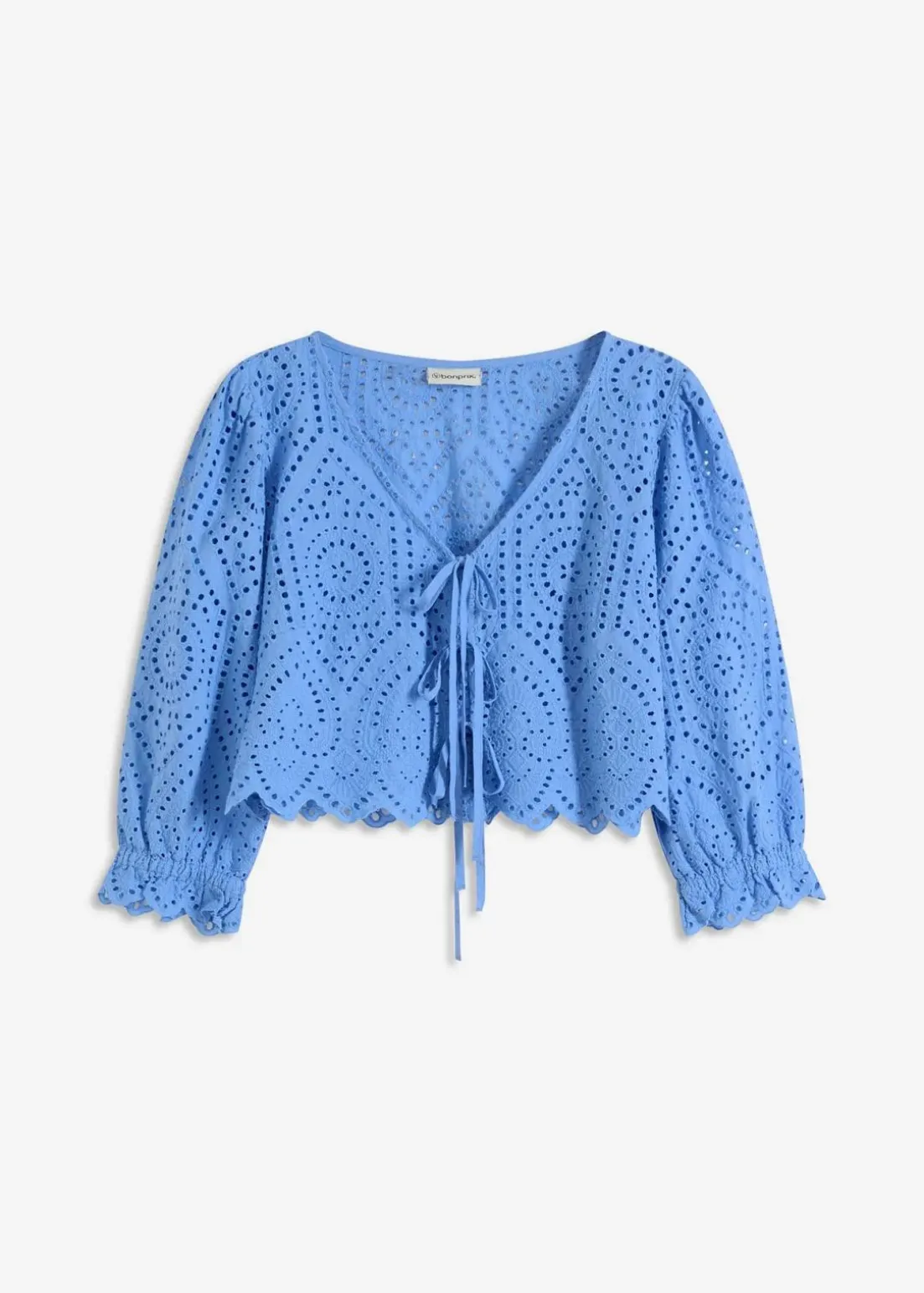 Bluse mit Lochstickerei und Puffärmeln