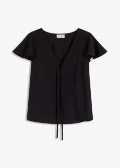 Bluse mit Volantärmeln in Glanzoptik