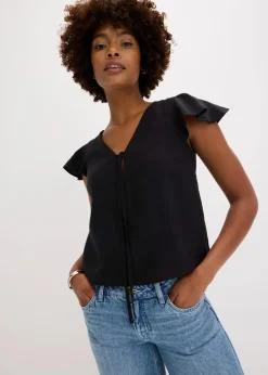 Bluse mit Volantärmeln in Glanzoptik