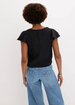 Bluse mit Volantärmeln in Glanzoptik