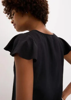 Bluse mit Volantärmeln in Glanzoptik