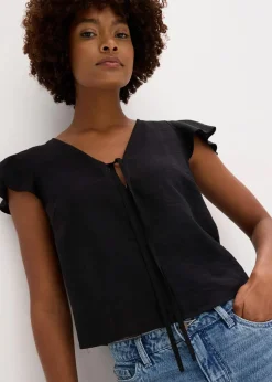 Bluse mit Volantärmeln in Glanzoptik