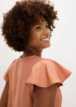 Bluse mit Volantärmeln in Glanzoptik