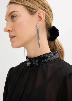 Blusenshirt aus feinem Tüll mit Pailletten