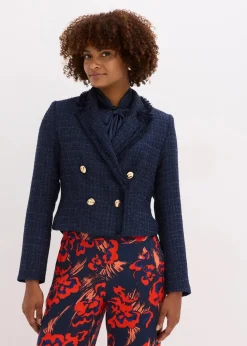 Bouclé-Blazer mit dekorativen Knöpfen