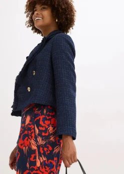 Bouclé-Blazer mit dekorativen Knöpfen