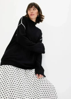 Boxy-Pullover mit Zierstich aus Viskose-Mix