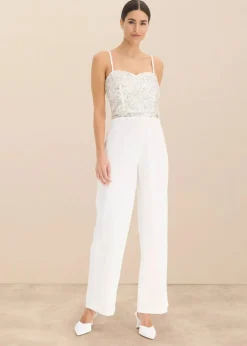 Braut-Overall aus strukturiertem Crepe mit Perlenstickerei