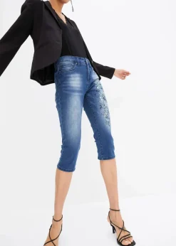 Capri Jeans Mid Waist, Schmetterlingsdruck