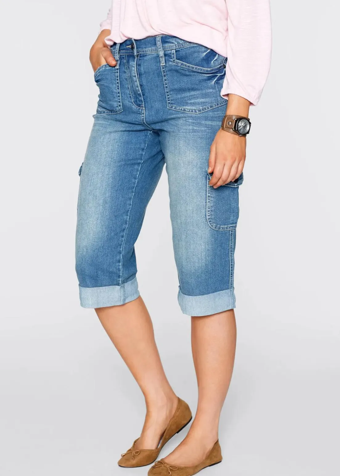 Cargo Jeans, Mid Waist, Stretch