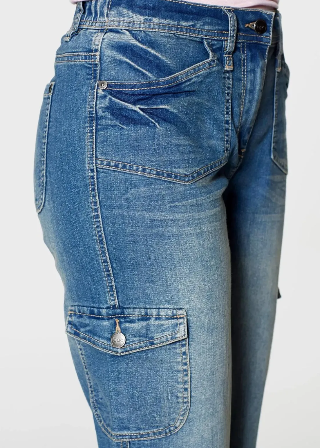Cargo Jeans, Mid Waist, Stretch