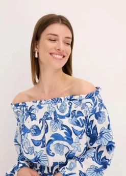 Carmen-Kleid aus strukturierter Viskose