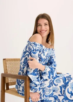 Carmen-Kleid aus strukturierter Viskose