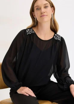 Chiffonbluse mit Strasssteinverzierung