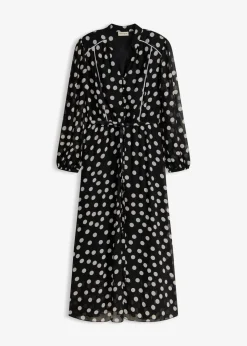 Chiffonkleid mit Kontrast-Pipings